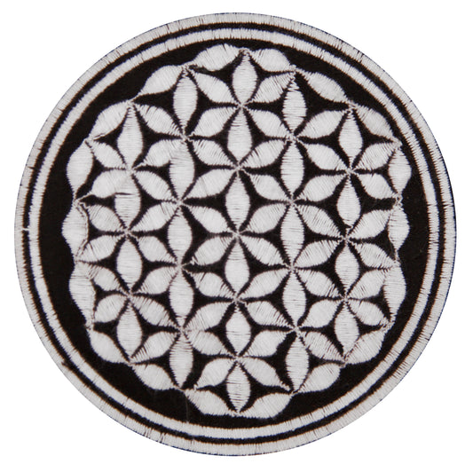 white black flower of life patch small size with variations