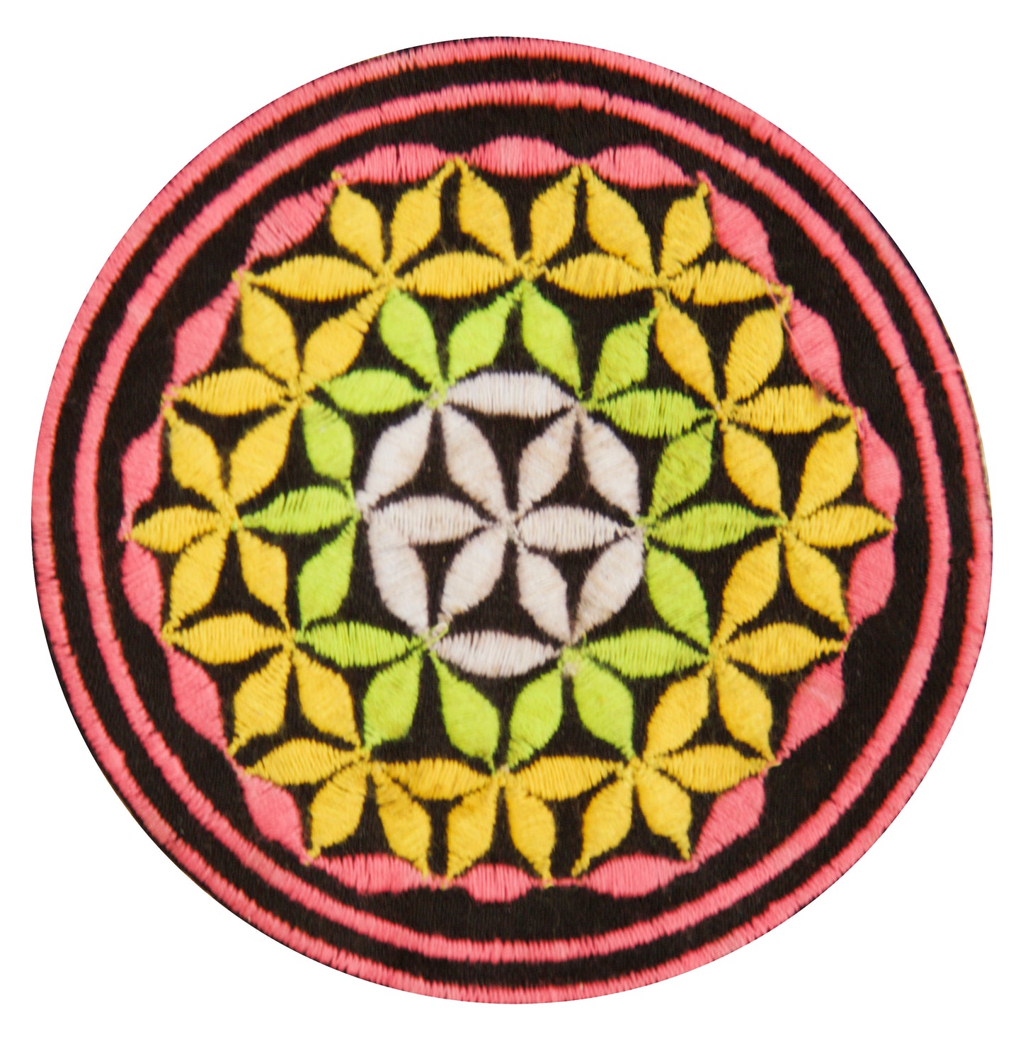 blacklight glowing turquese flower of life patch sacred geometry embroidery for sew on