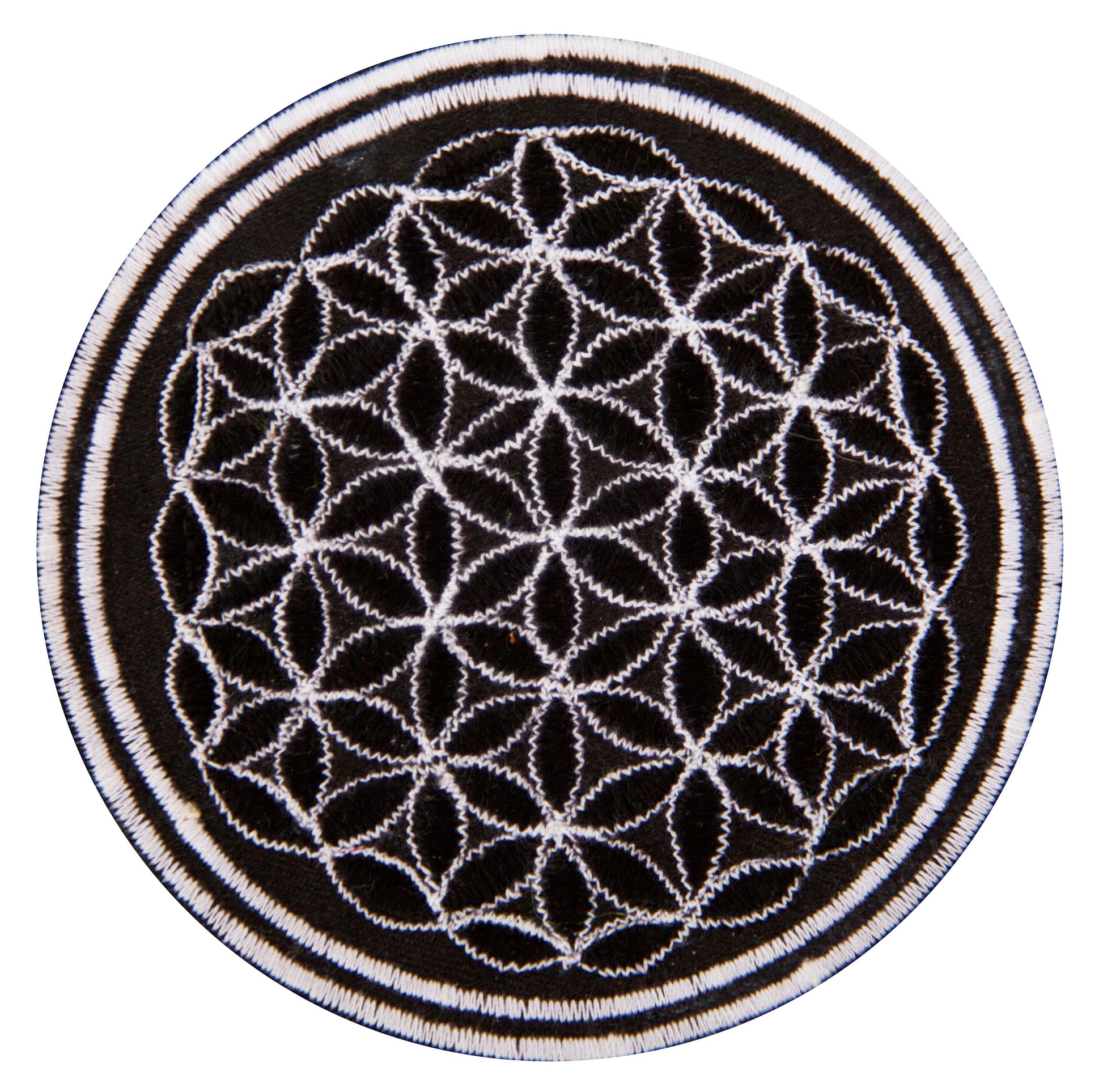 white black flower of life patch small size with variations