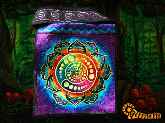 Attributes crop circle shoulder bag blacklight glowing sacred geometry mandala handbag