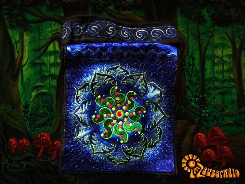 Tidcombe crop circle shoulder bag blacklight glowing sacred geometry mandala handbag