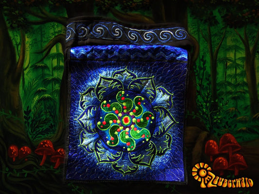 Tidcombe crop circle shoulder bag blacklight glowing sacred geometry mandala handbag