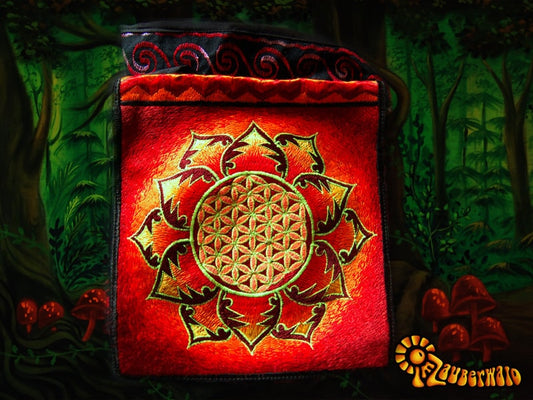 Red flower of life shoulderbag blacklight glowing handbag sacred geometry mandala