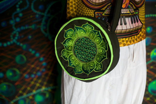 Flower of Life round shoulder bag handbag blacklight glowing sacred geometry