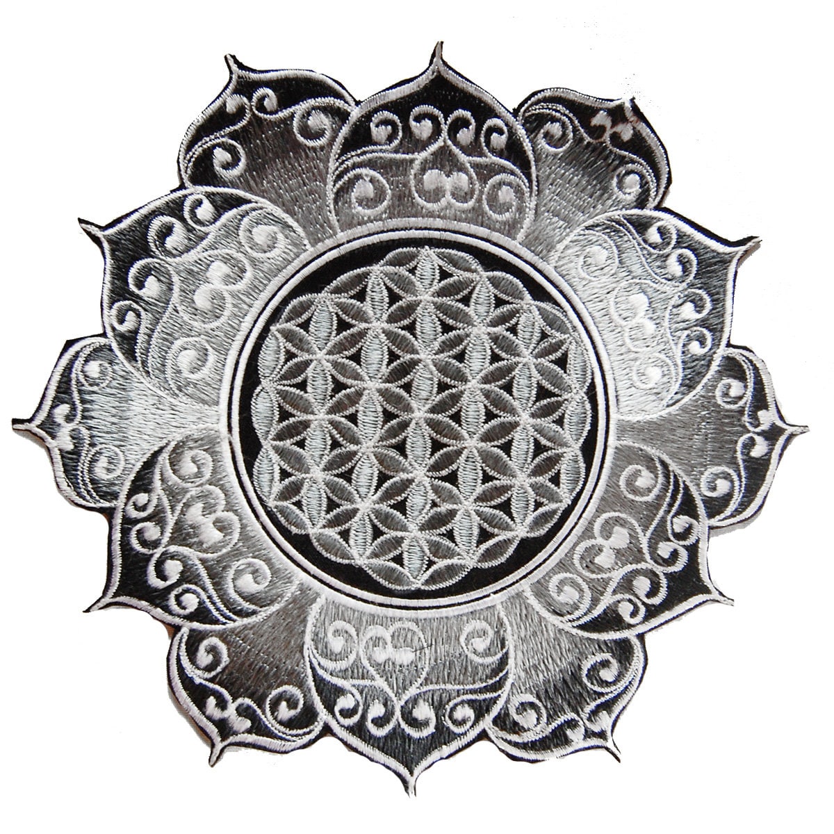 White gray Flower of Life celtic mandala holy geometry patch sacred geometry art for sew on