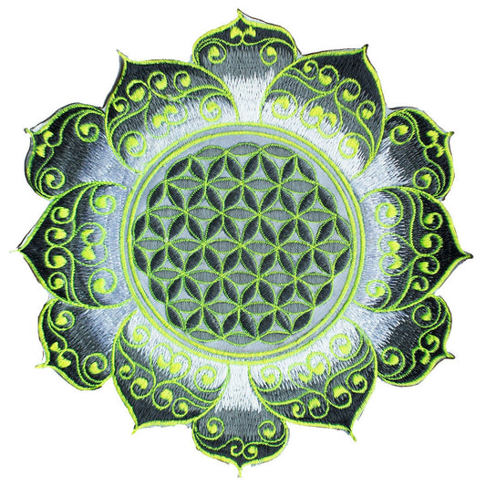 White UV yellow Flower of Life celtic mandala holy geometry patch sacred geometry art for sew on