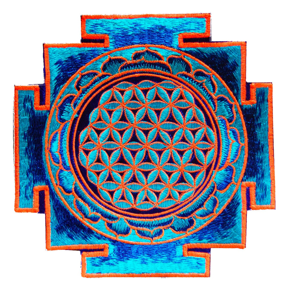 Gray UV orange flower of life yantra sacred geometry patch holy healing information art