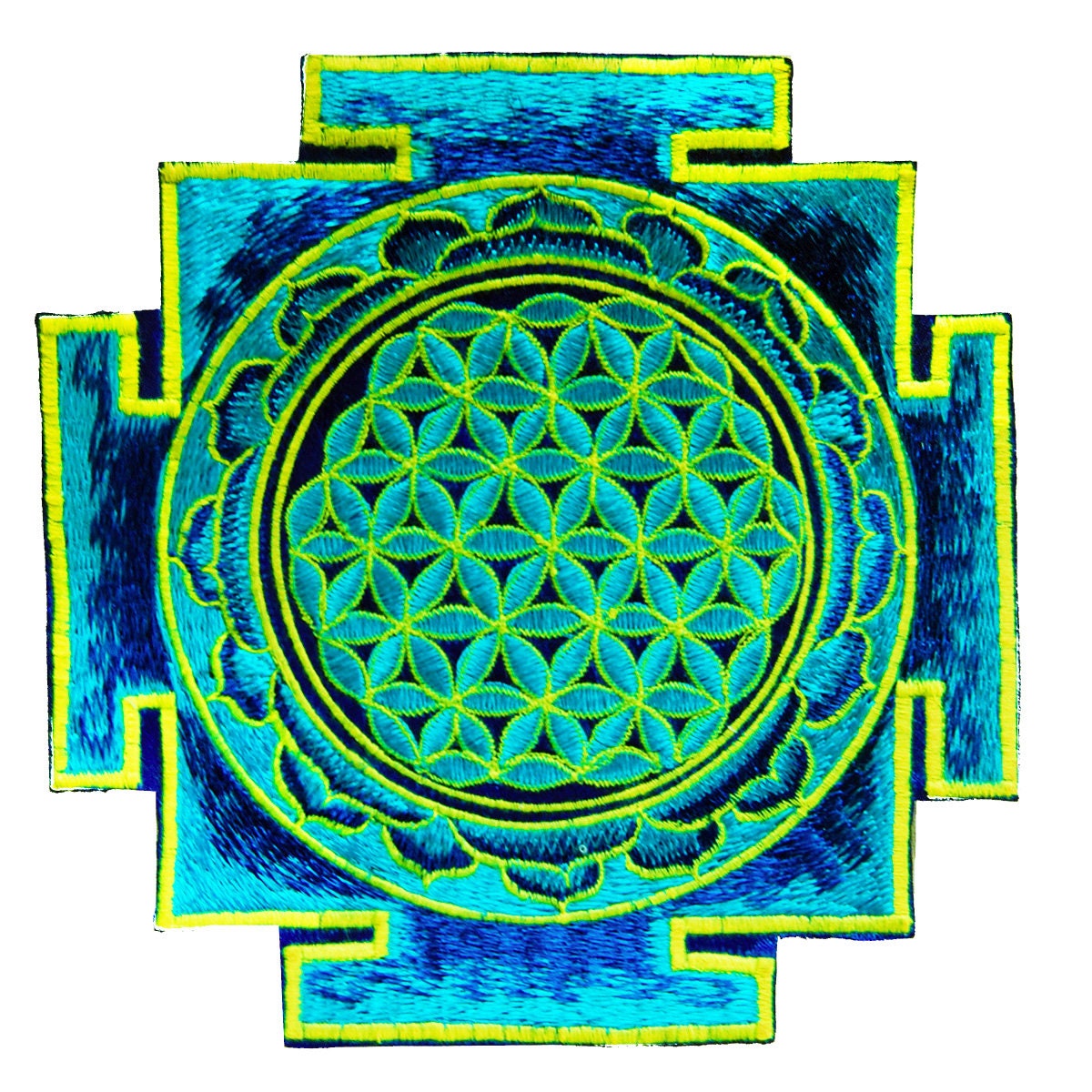 Green flower of life yantra sacred geometry patch holy healing information art