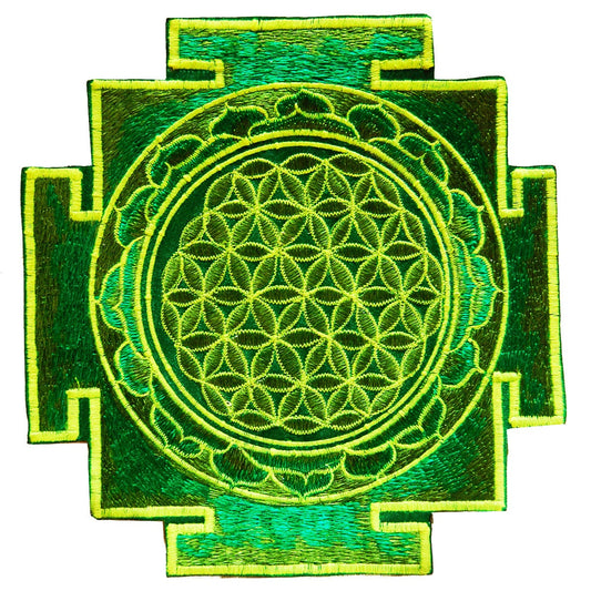 Green flower of life yantra sacred geometry patch holy healing information art