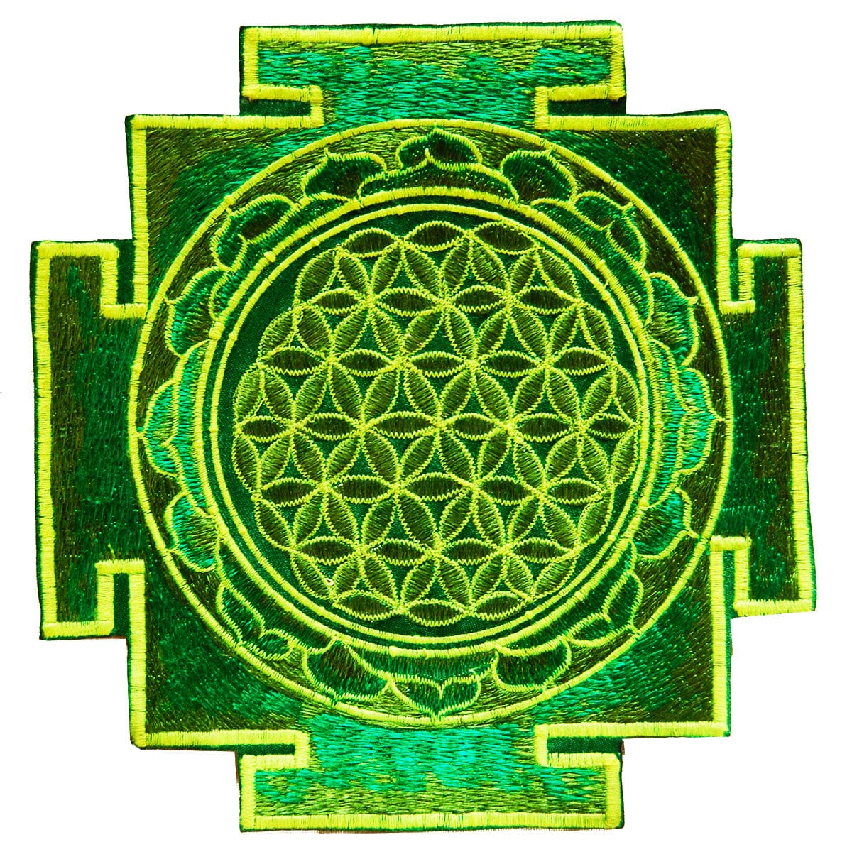 Blue UV yantra flower of life sacred geometry goa patch holy healing information