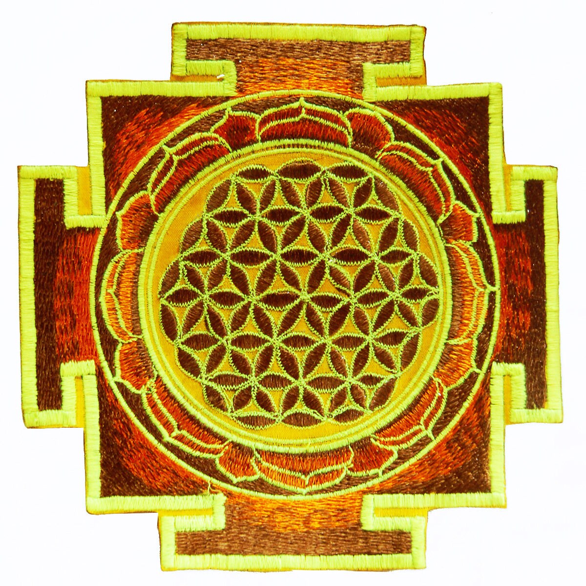 red yantra flower of life sacred geometry goa patch holy healing information blacklight active