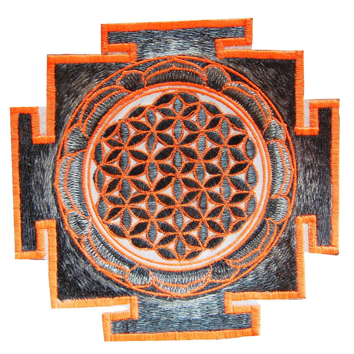 red yantra flower of life sacred geometry goa patch holy healing information blacklight active