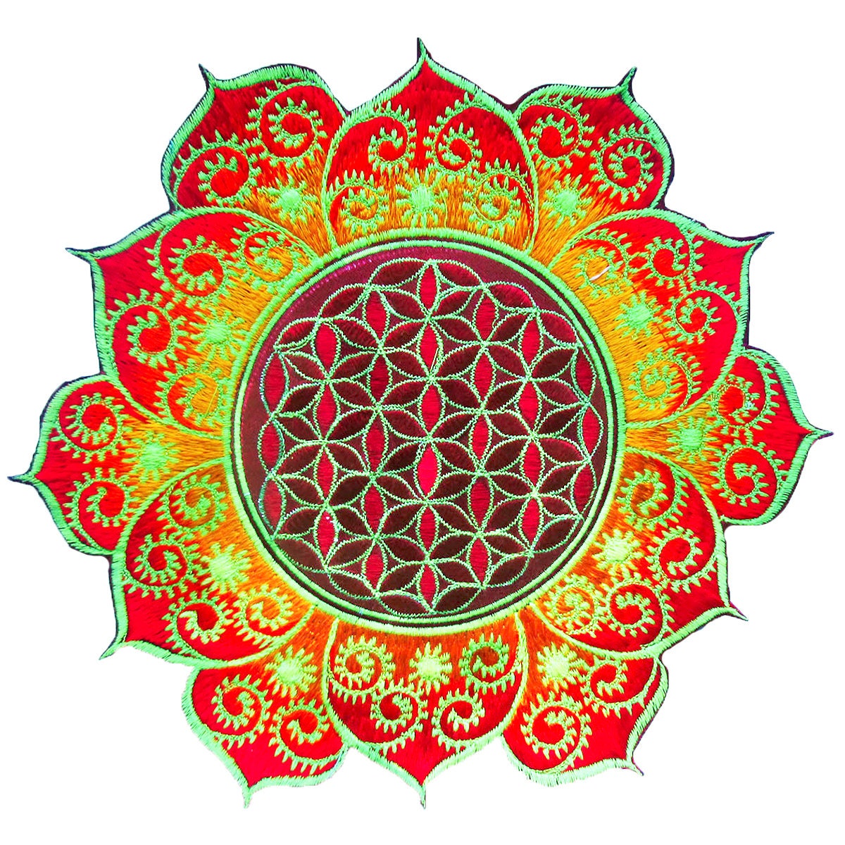 fractal Flower of Life red mandala holy geometry patch sacred art