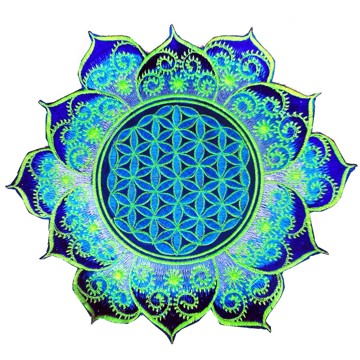 blue Flower of Life caleidoscope mandala holy geometry patch sacred art