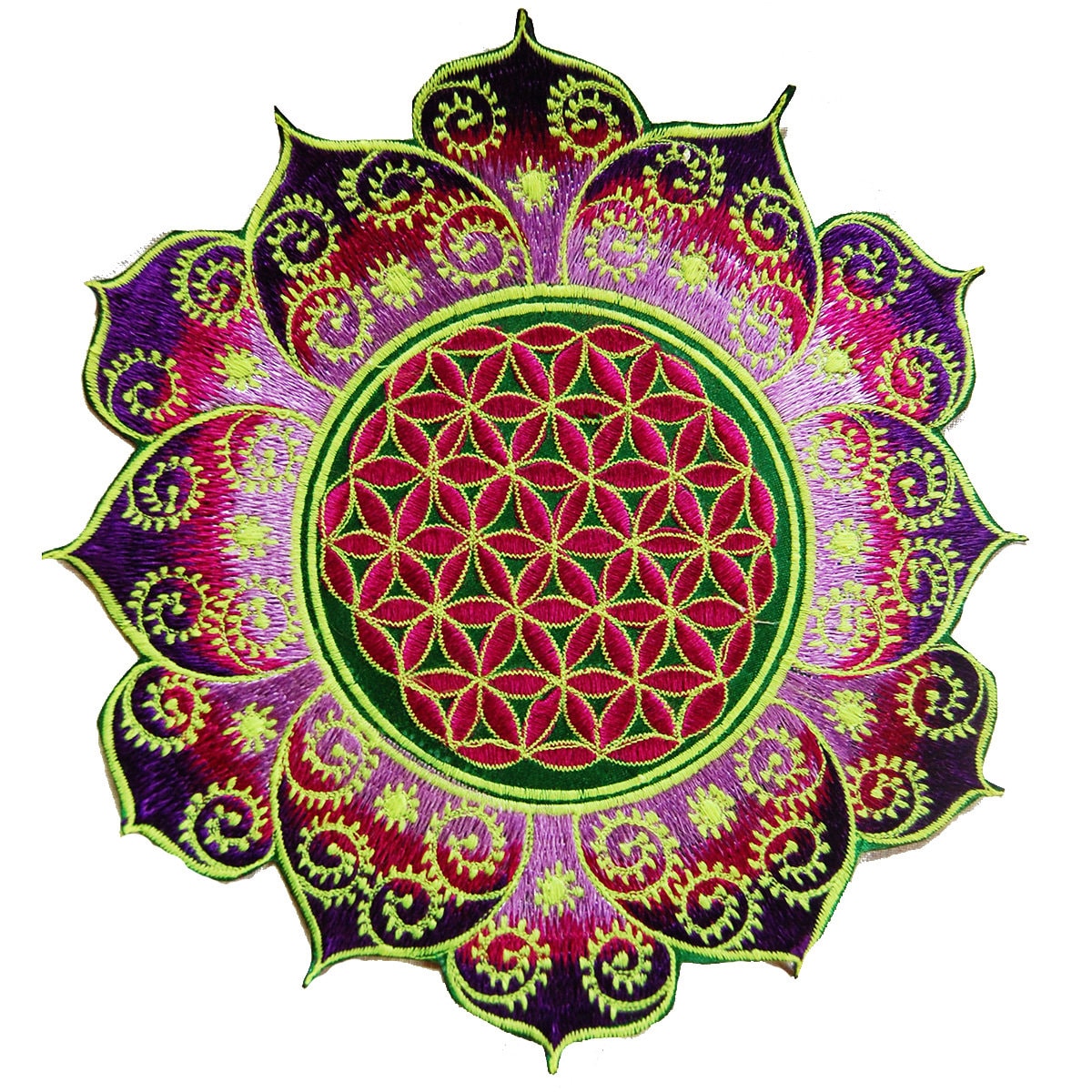 Green Purple Flower of Life holy geometry patch mandala sacred geometry embroidery art for sew on