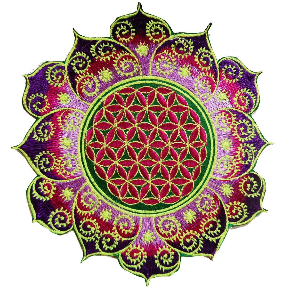 Green Purple Flower of Life holy geometry patch fractal mandala sacred geometry embroidery art for sew on