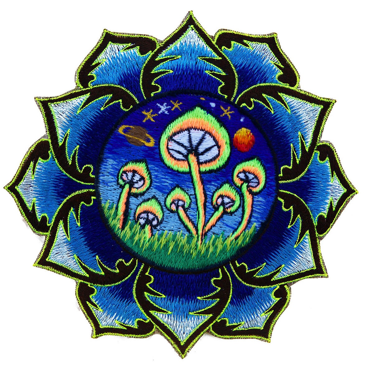 Blue Magic Mushroom Patch Psychedelic Psilocybin Shroom Mandala embroidery