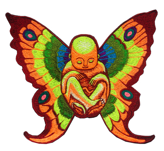Baby Buddha butterfly patch big size rainbow colors blacklight glowing consciousness expending art