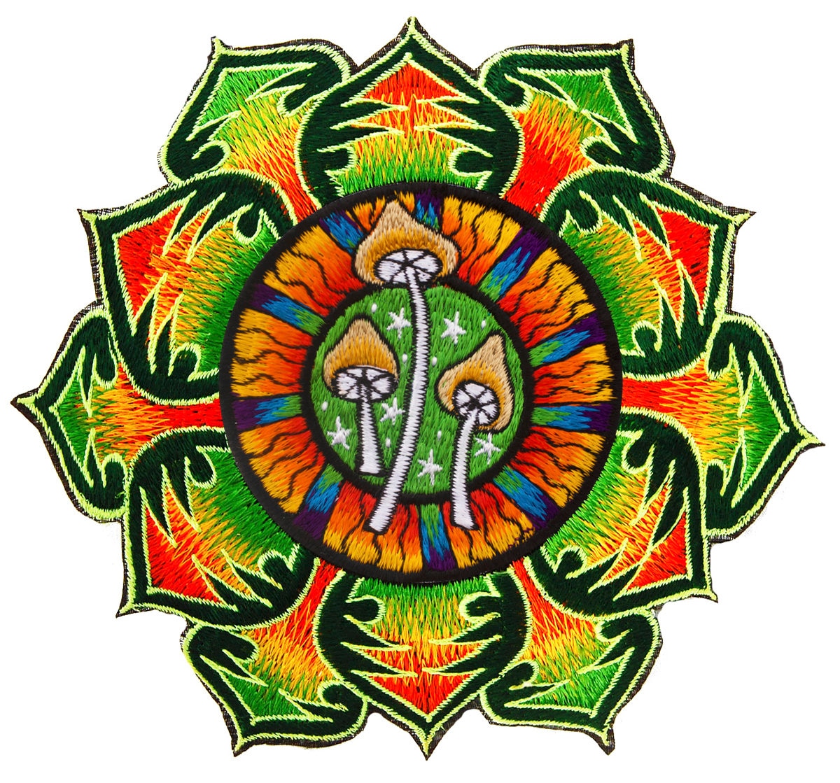 Green Magic Mushroom T-Shirt Shrooms Mandala handmade embroidery yantra goa tshirt psychedelic psy trance shirt Mckenna mandala