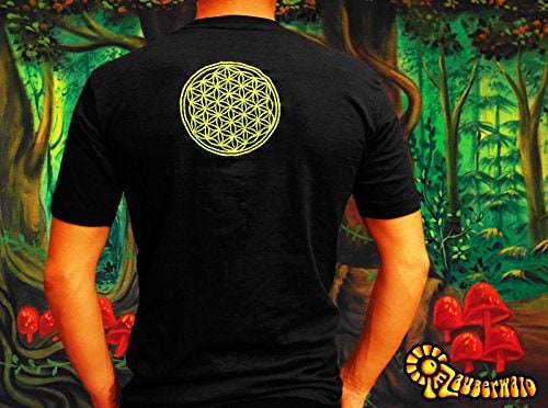 Magic Mushroom Planet T-Shirt blacklight handmade embroidery no print goa t-shirt