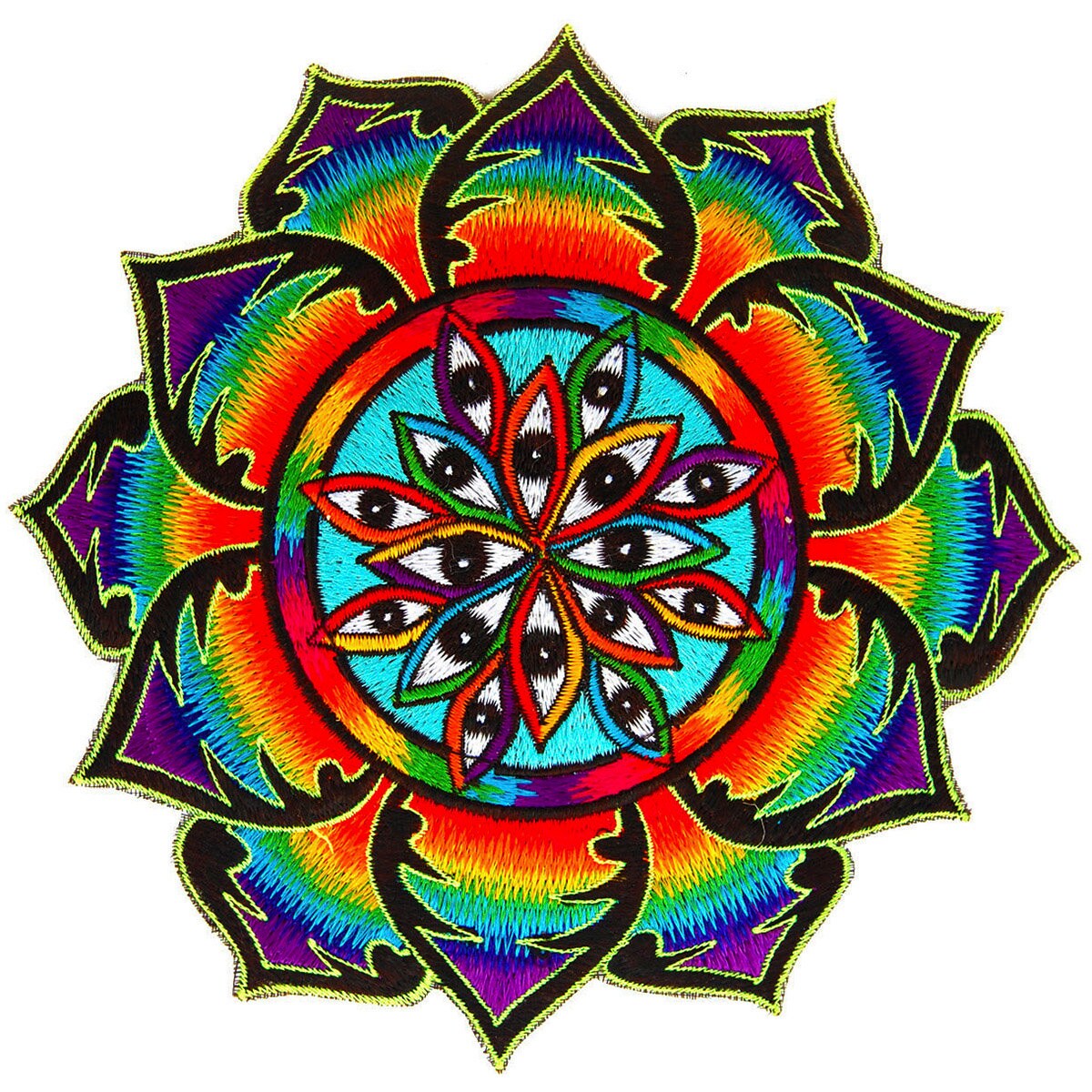 Expanded Consciousness T-Shirt - visonary mandala handmade embroidery no print LSD art many rainbow eyes psychedelic yantra