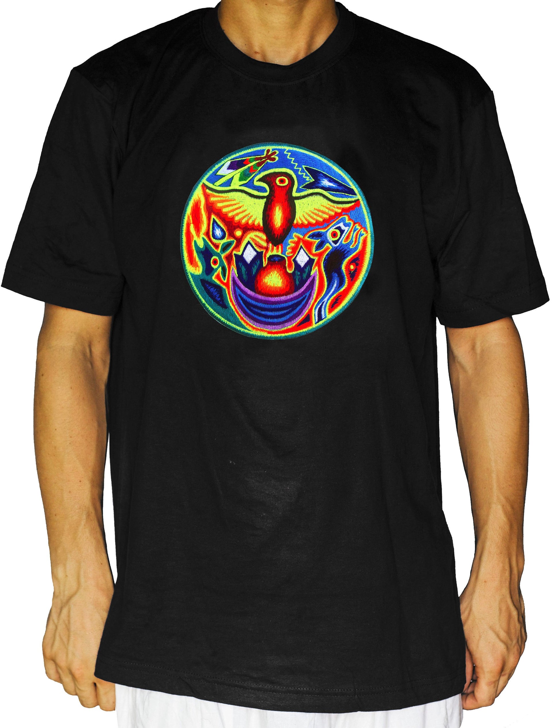 Huichol Shaman Eagle T-Shirt tribal shaman design blacklight handmade embroidery no print