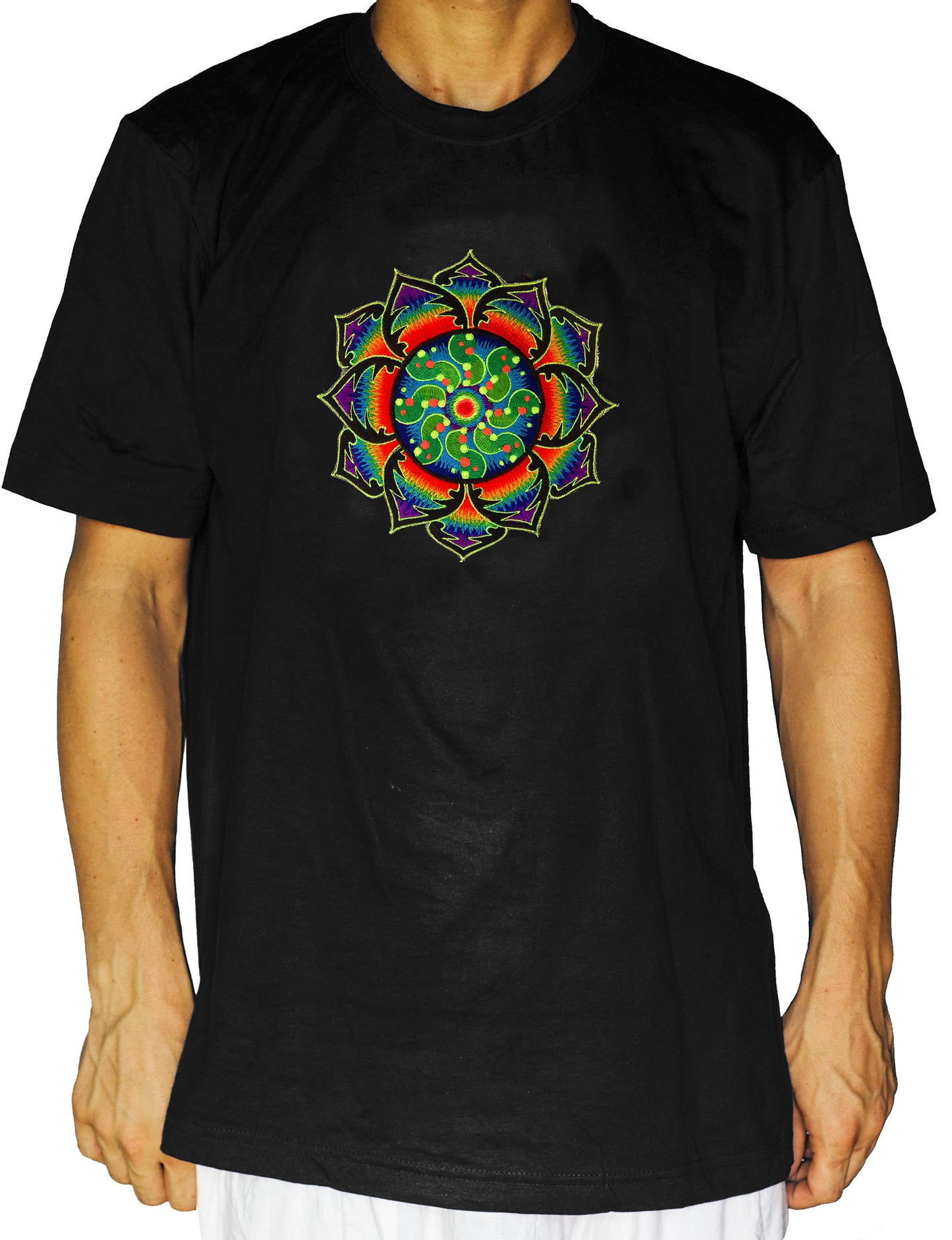 Tidcombe crop circle T-Shirt rainbow mandala blacklight handmade embroidery no print goa t-shirt cropcircle sacred geometry art shirt