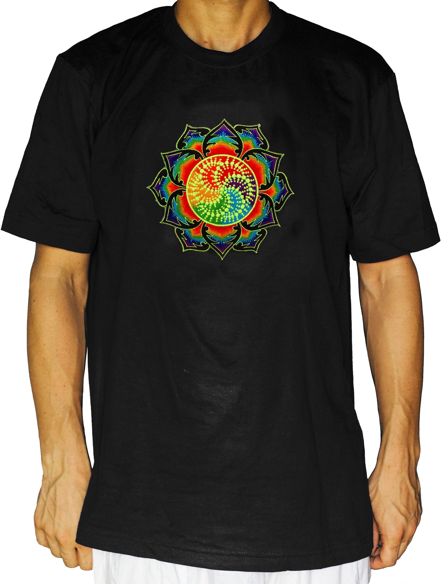 Milk Hill crop circle T-Shirt rainbow mandala blacklight handmade embroidery no print goa t-shirt