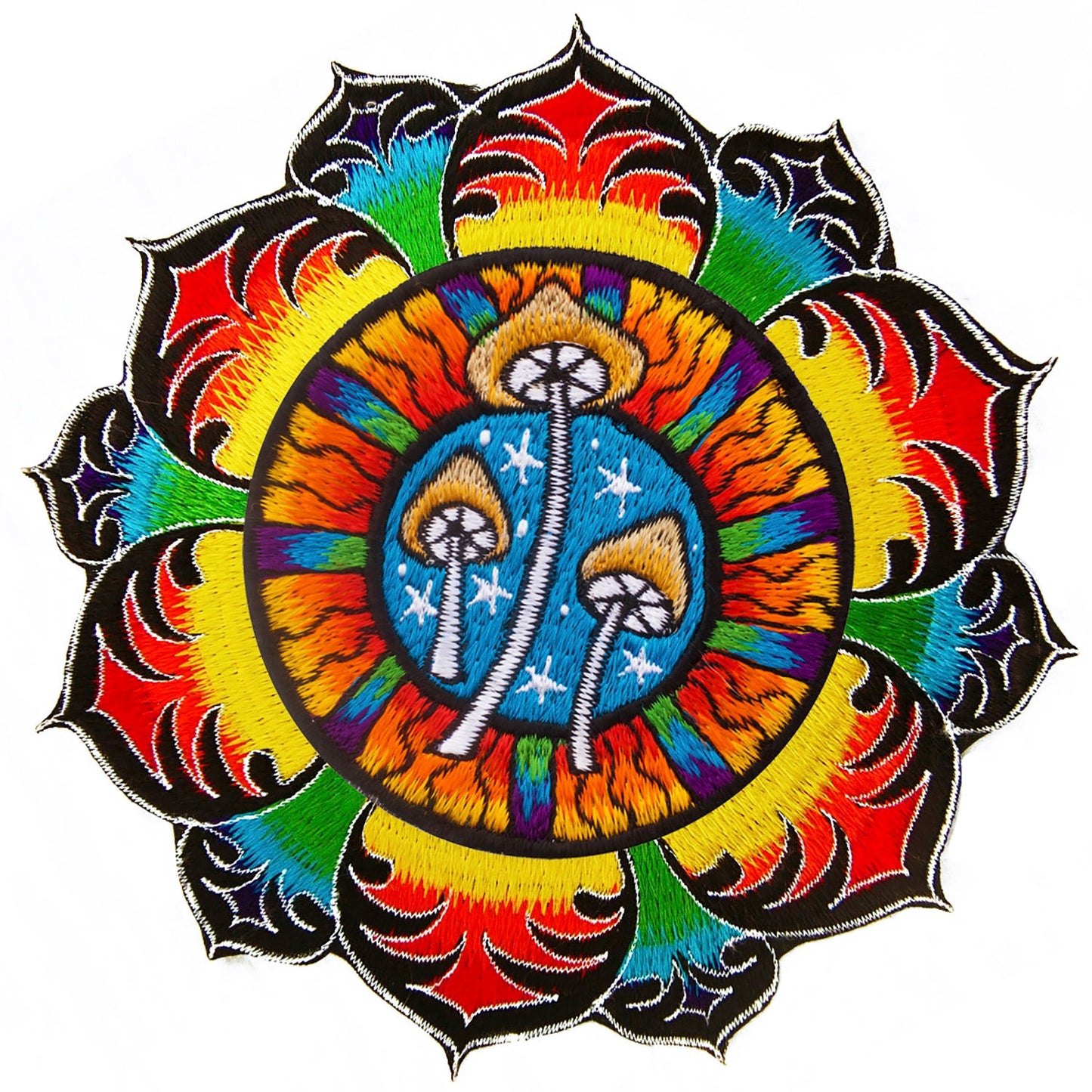 Rainbow Mushroom Mandala Patch Psychedelic Psilocybin Shroom Yantra embroidery