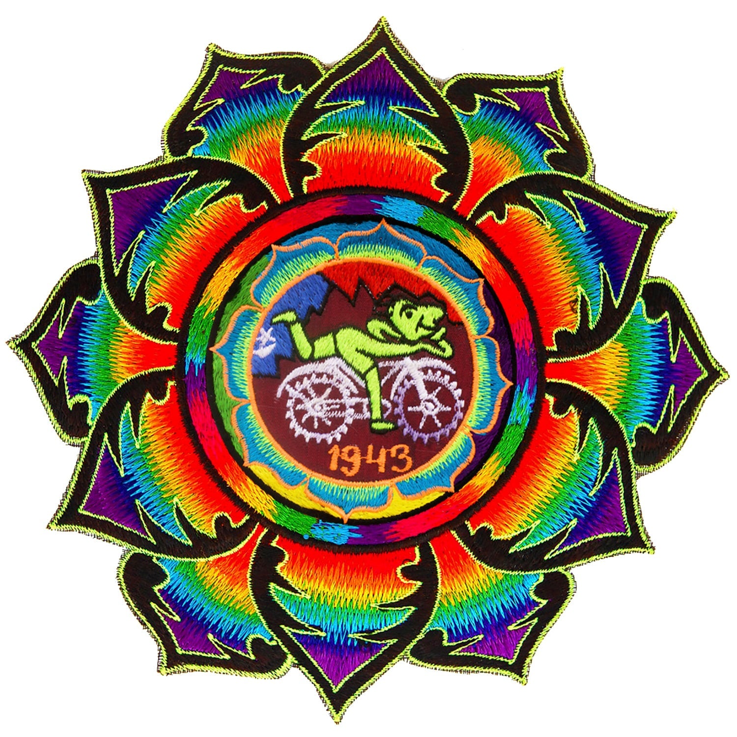 Rainbow Hofmann LSD T-Shirt Bicycle Day blacklight handmade embroidery no print goa tshirt psychedelic Bicycleday Goa Trance Mandala art