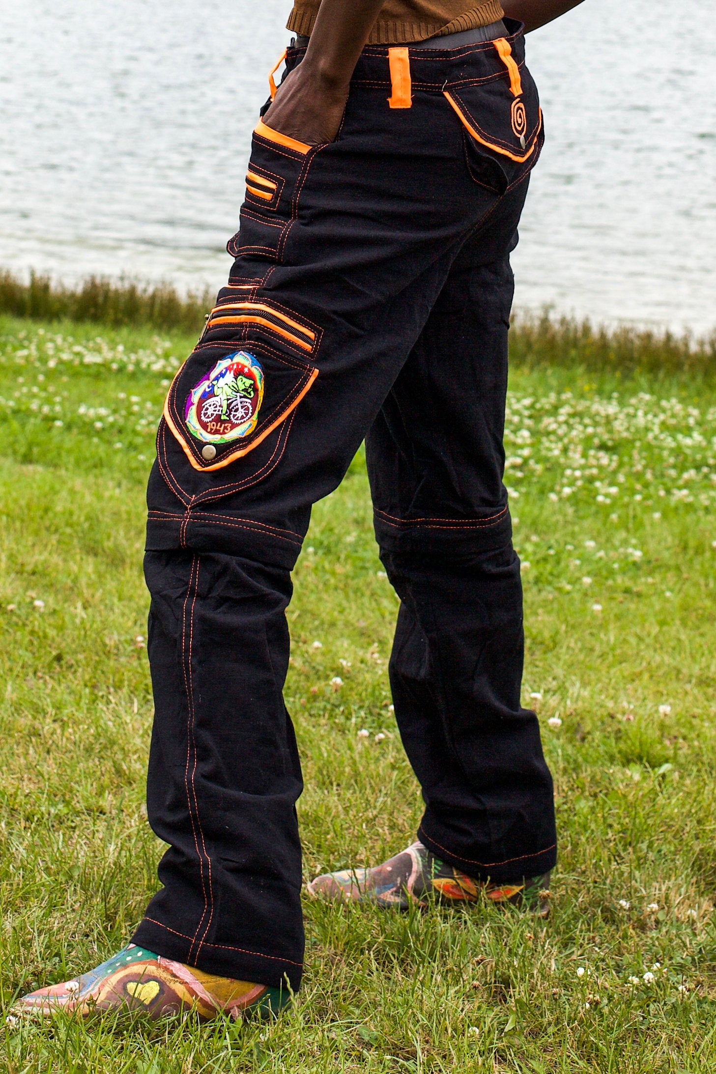 2in1 LSD Long and Short Pants - Albert Hofmann Bicycleday cult mandala shorts 9 pockets custom size handmade long and short pants in one