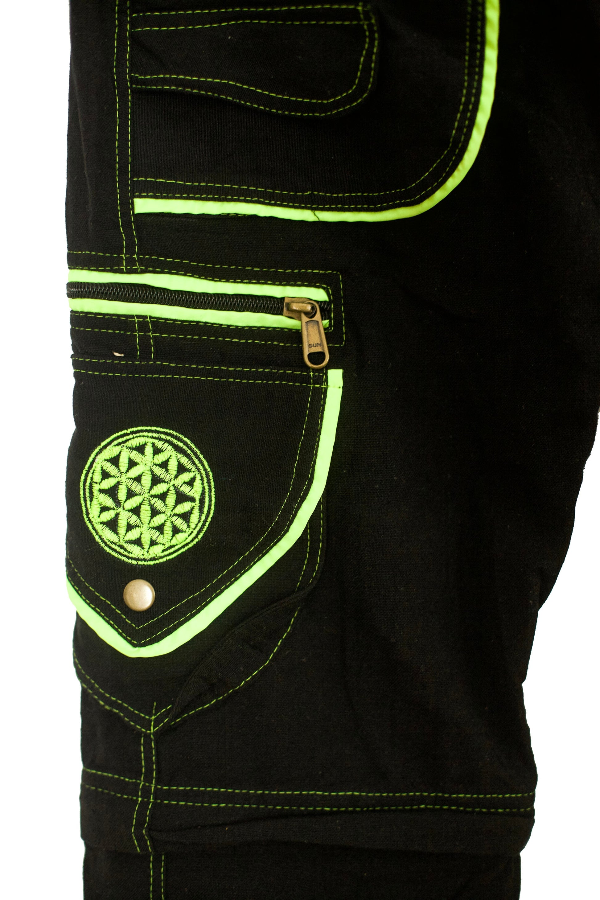 Flower of Life Pants - 2 in 1 pants - 9 pockets custom size handmade sacred geometry clamdiggers comfortable and heat adjustive