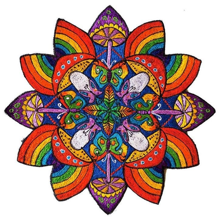 Rainbow Flymushroom T-Shirt Mandala Shrooms embroidery handmade mushroom yantra goa tshirt psychedelic psy trance shirt mandala psychedelic