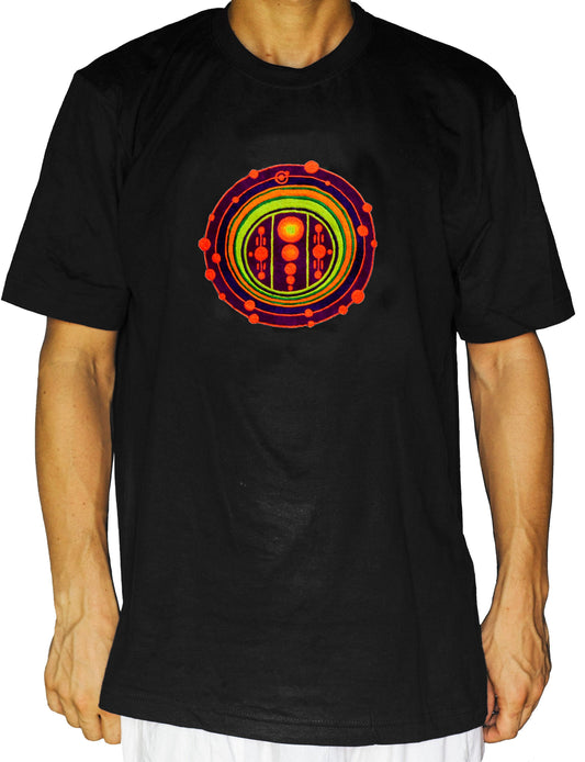 Galactic Starsign crop circle T-Shirt blacklight handmade embroidery no print goa t-shirt