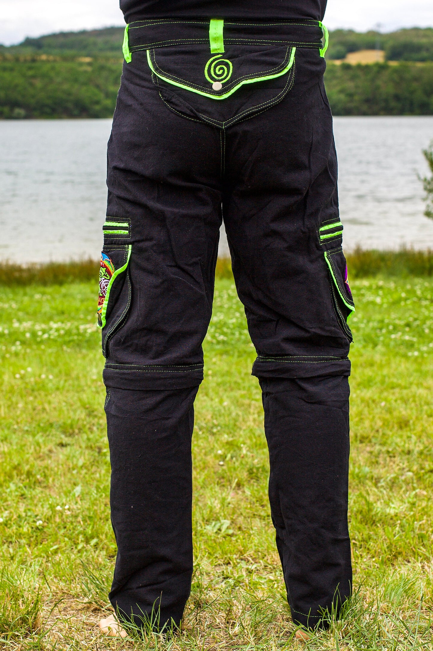 Flower of Life Pants - 2 in 1 pants - 9 pockets custom size handmade sacred geometry clamdiggers comfortable and heat adjustive