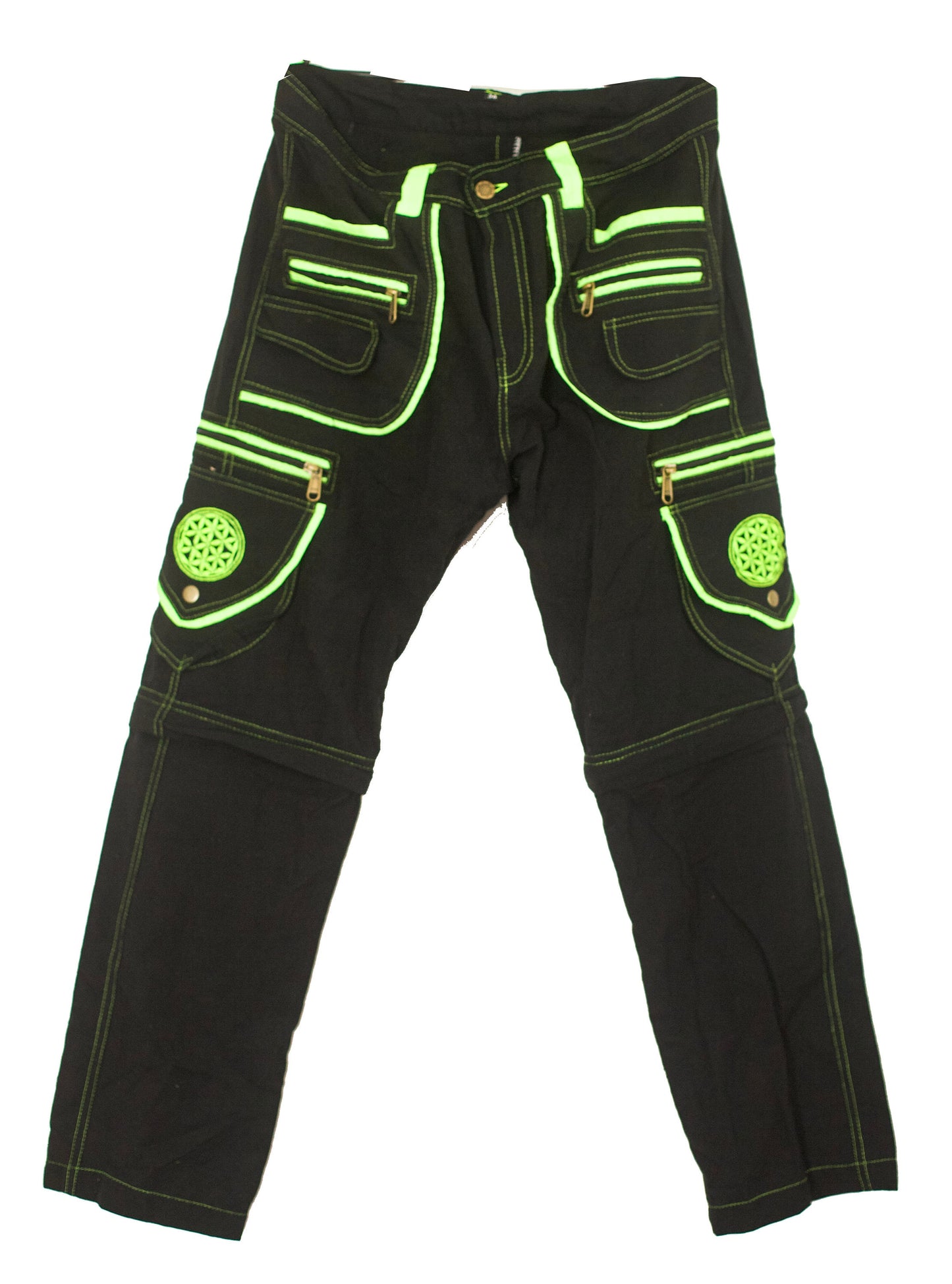 Flower of Life Pants - 2 in 1 pants - 9 pockets custom size handmade sacred geometry clamdiggers comfortable and heat adjustive