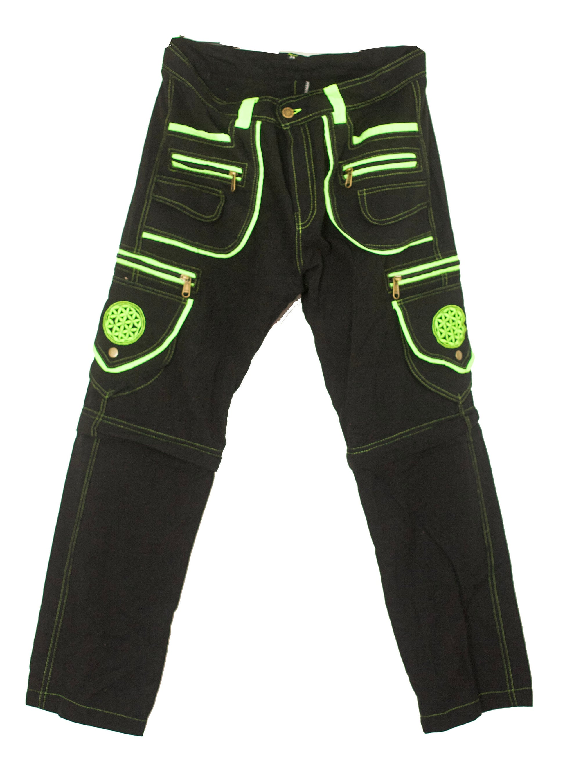Flower of Life Pants - 2 in 1 pants - 9 pockets custom size handmade sacred geometry clamdiggers comfortable and heat adjustive