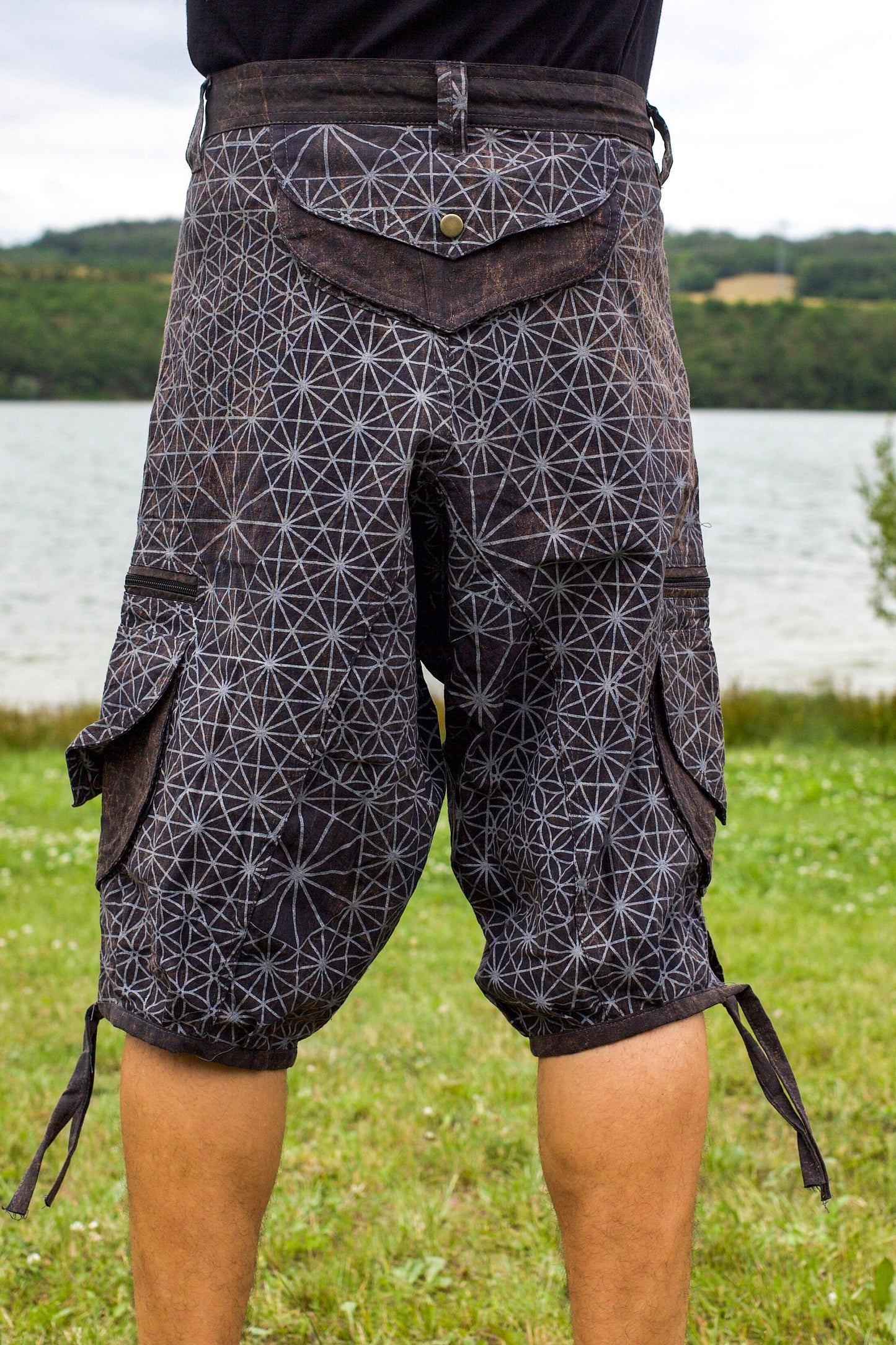 Asanoha Pants - 2 in 1 shorts and long pants - 9 pockets handmade sacred psychedelic cannabis japonese hemp geometry comfortable clamdiggers