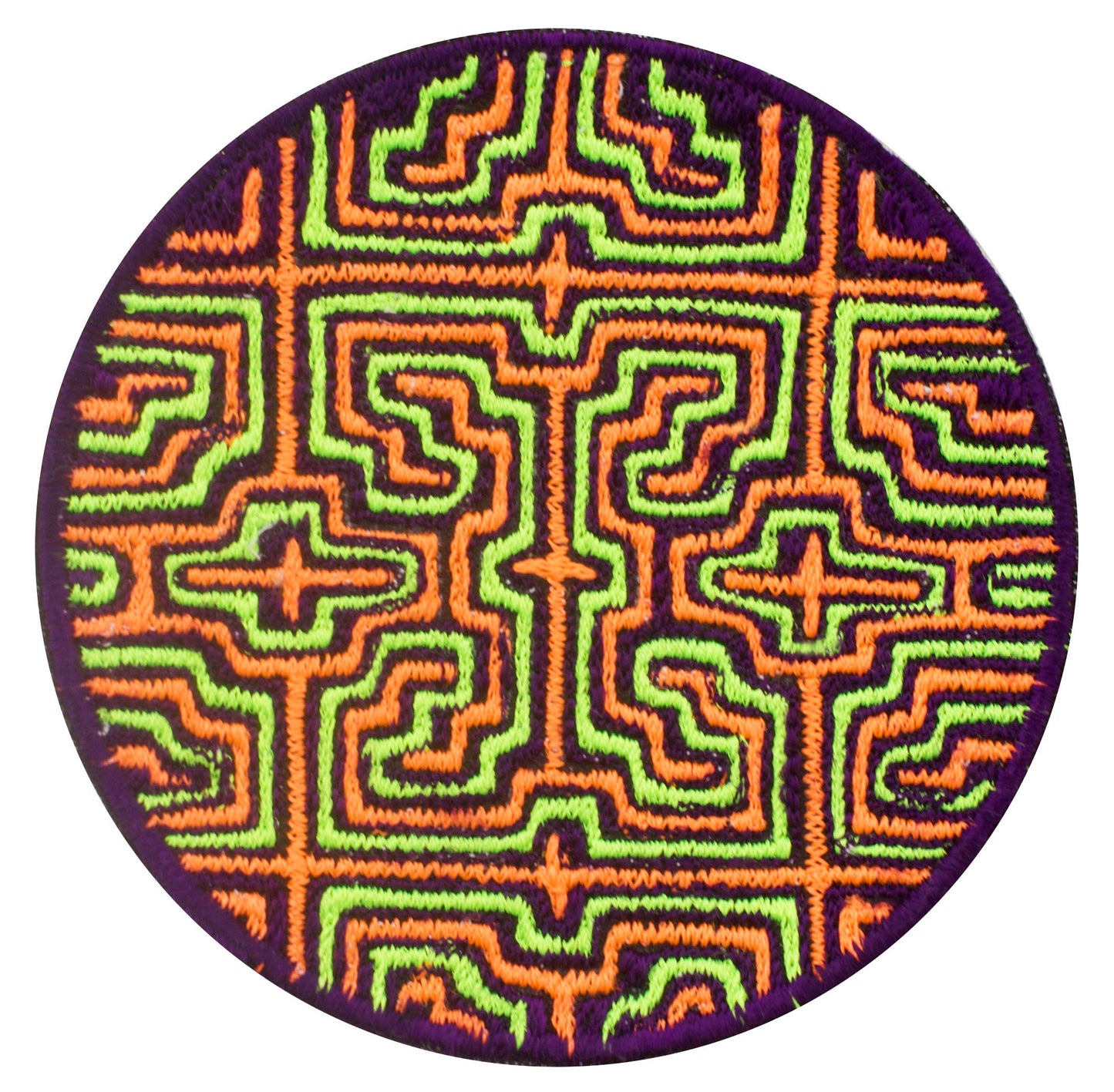 Ayahuasca patch visionary DMT indigene artwork embroidery with UV blacklight glowing effect colors for sew on Shipibo Conibo art