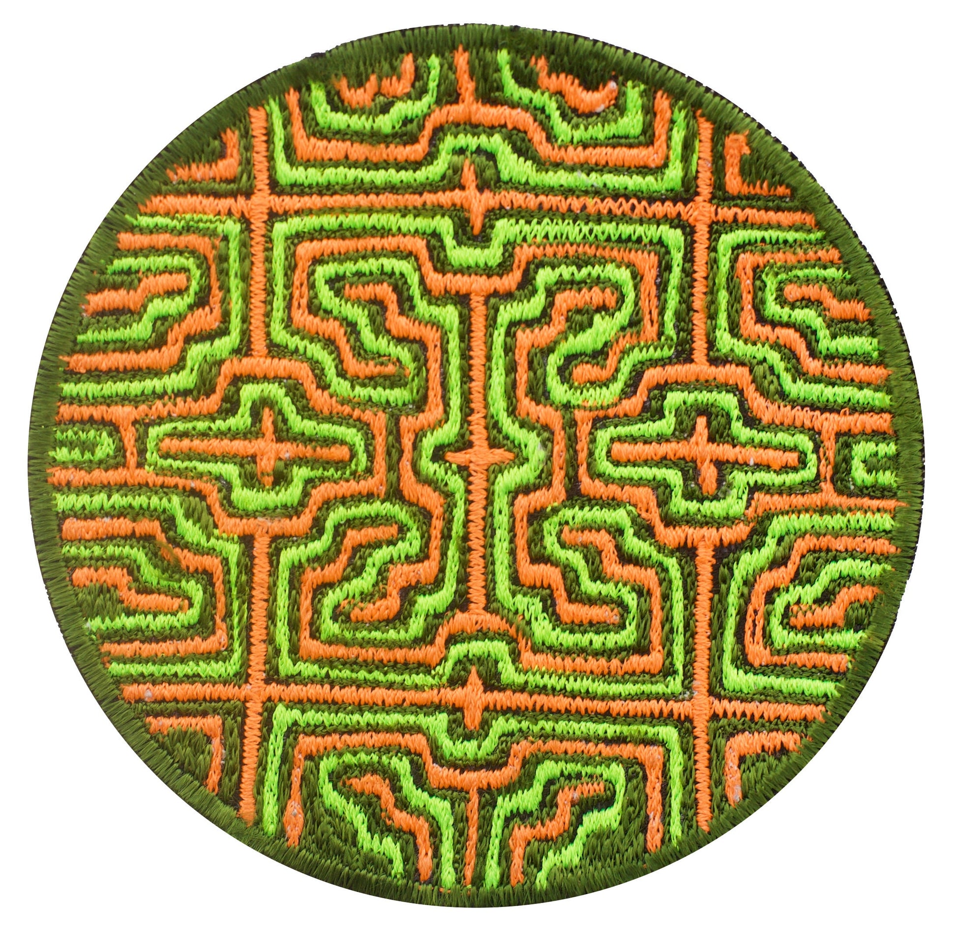 Ayahuasca patch visionary DMT indigene artwork embroidery with UV blacklight glowing effect colors for sew on Shipibo Conibo art