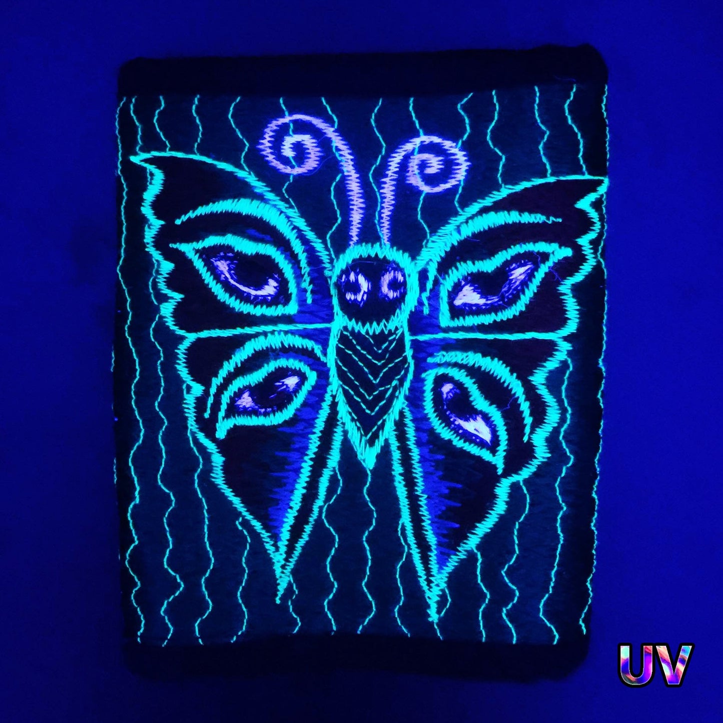 Rainbow butterfly moneypocket - blacklight glowing purse pocket for coins and cards and 2 for papermoney hook & loop buddha eyes goa wallet