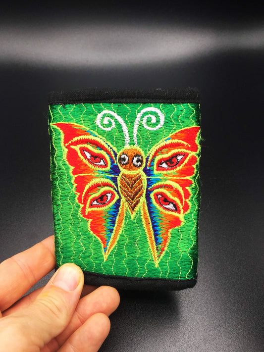 Rainbow butterfly moneypocket - blacklight glowing purse pocket for coins and cards and 2 for papermoney hook & loop buddha eyes goa wallet