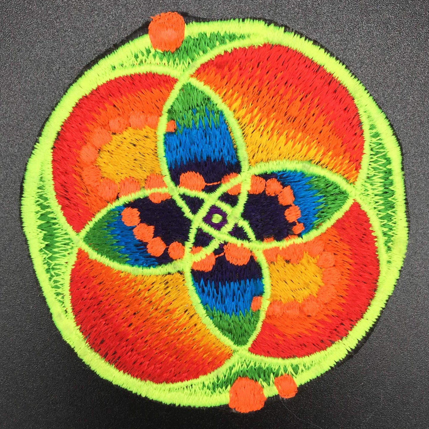 DNA healing crop circle patch - 3.5 inches blacklight glowing sew on embroidery - sacred geometry of healing life through the flower of life