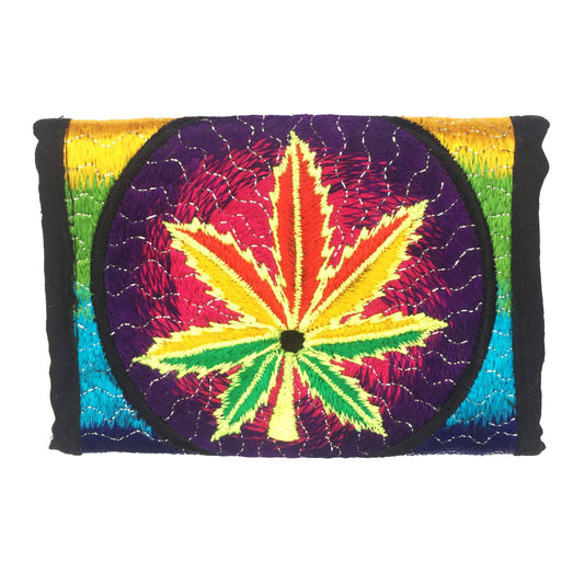 Cannabis moneypocket - blacklight glowing wallet pocket for coins and cards and 2 for papermoney with hook & loop Hemp Rasta Weed Marihuana