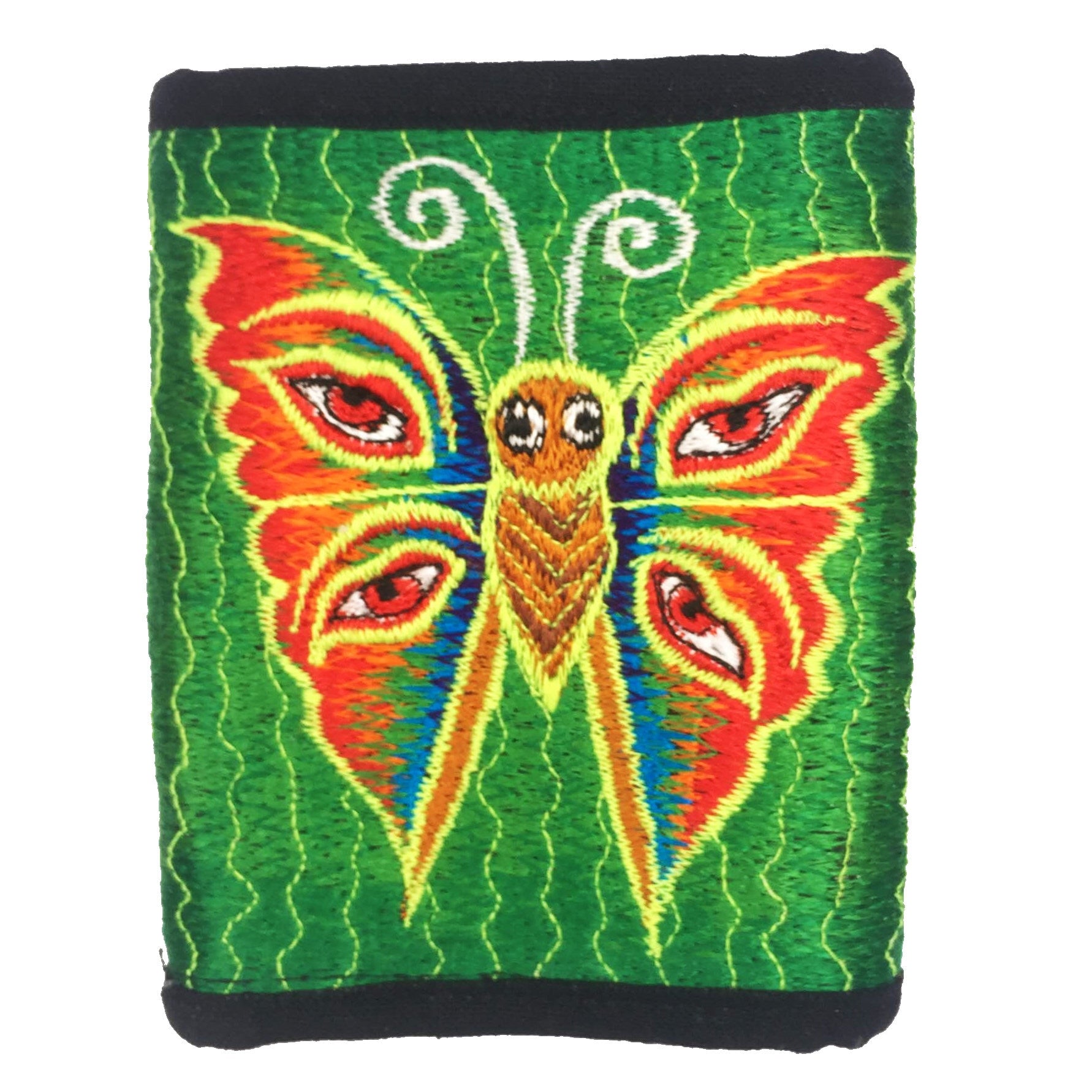 Rainbow butterfly moneypocket - blacklight glowing purse pocket for coins and cards and 2 for papermoney hook & loop buddha eyes goa wallet