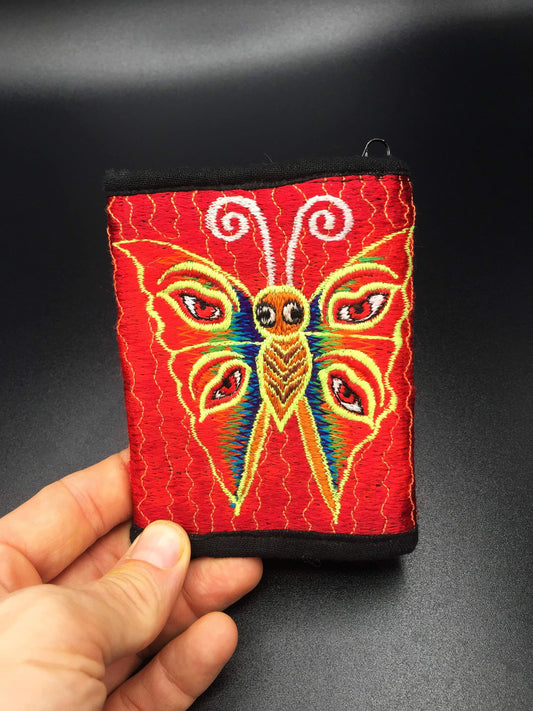 Rainbow butterfly moneypocket - blacklight glowing purse pocket for coins and cards and 2 for papermoney hook & loop buddha eyes goa wallet