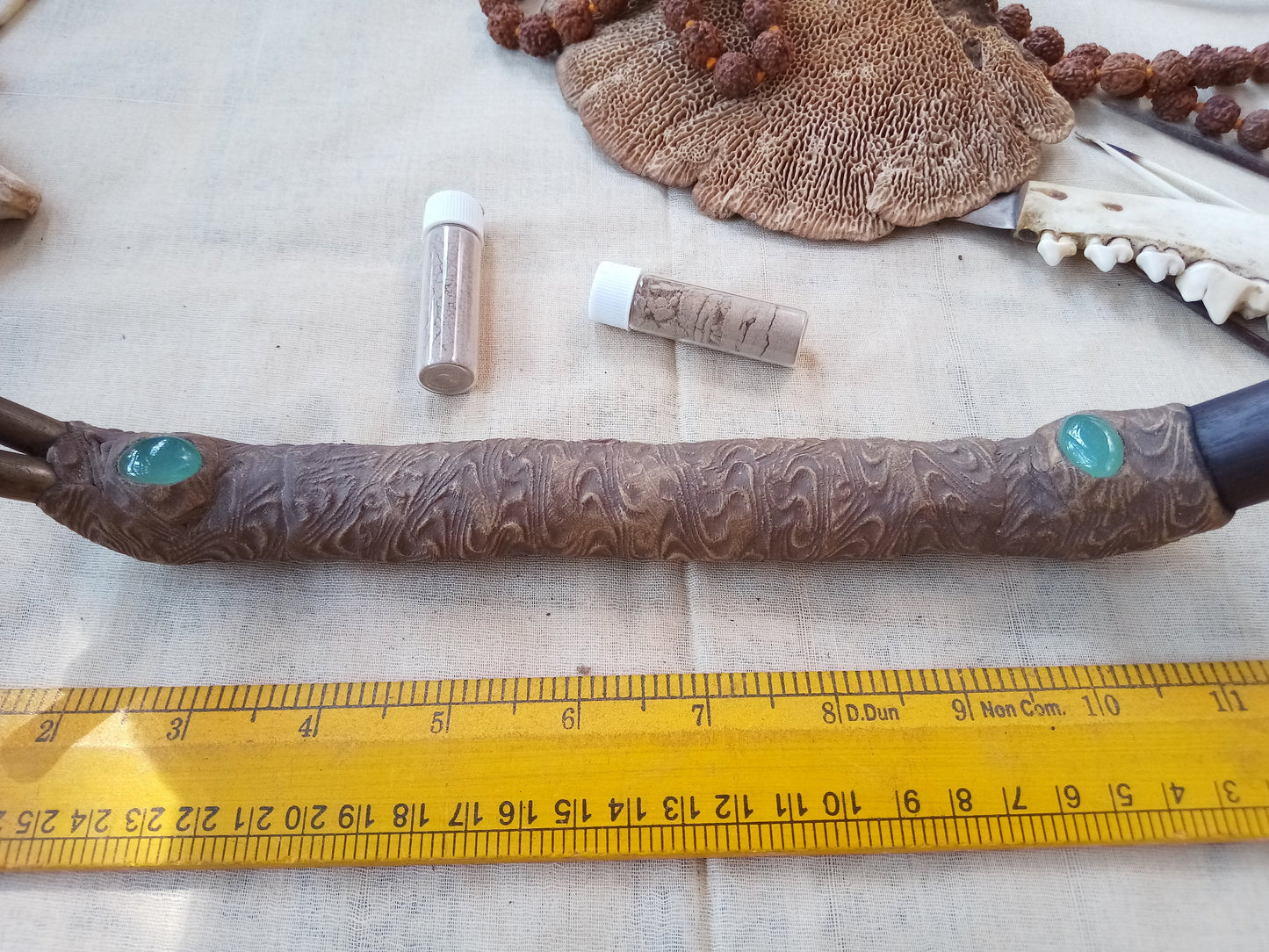 Double Tepi Rapè aquamarine applicator - Traditionally used in Ayahuasca or Kambo ceremonies - handmade bamboo pipe with gem crystal