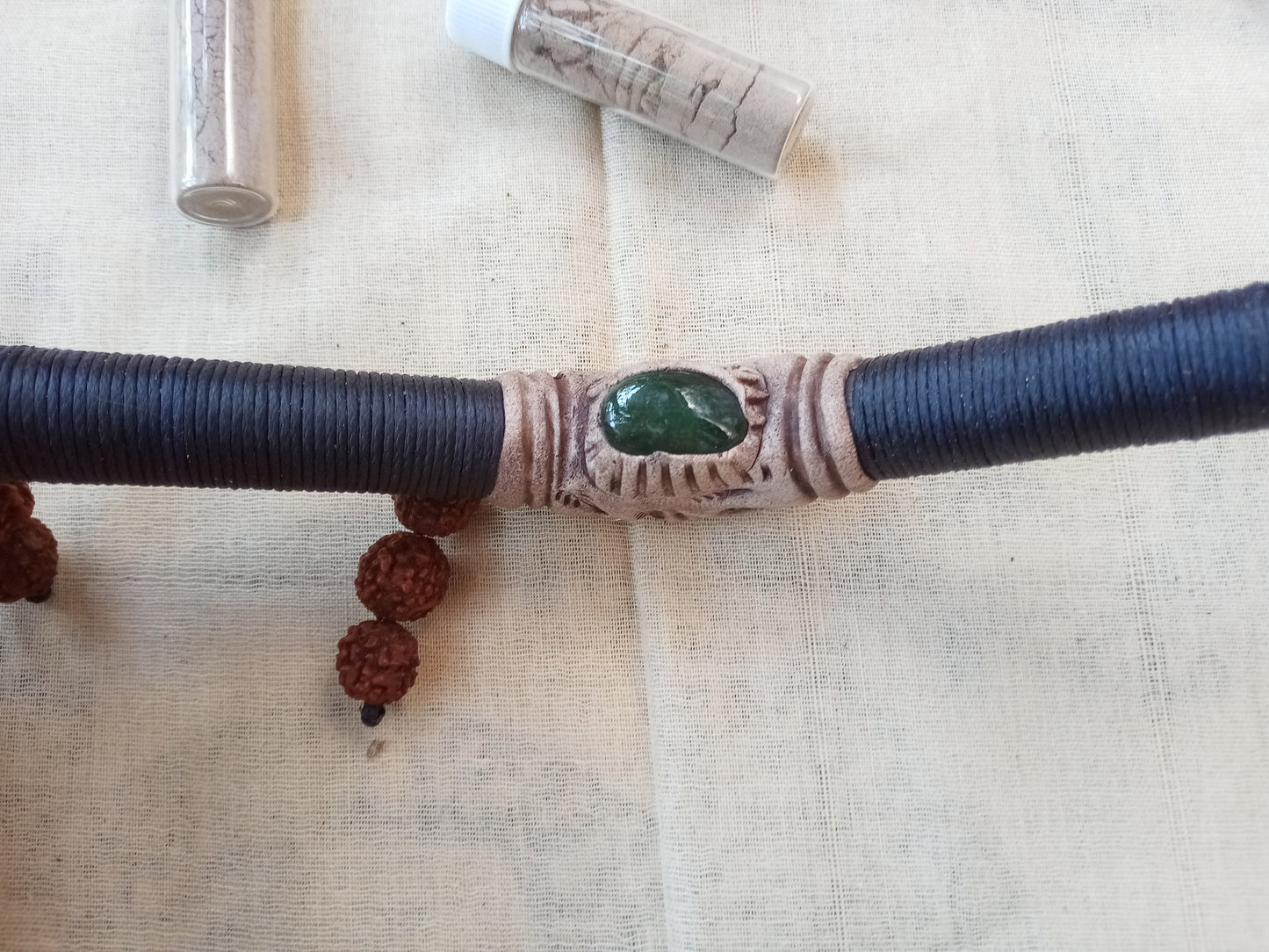 Tepi Rapè applicator - Traditionally used in Ayahuasca or Kambo ceremonies - handmade bamboo pipe with agate crystal gem and shiva rudrakshs