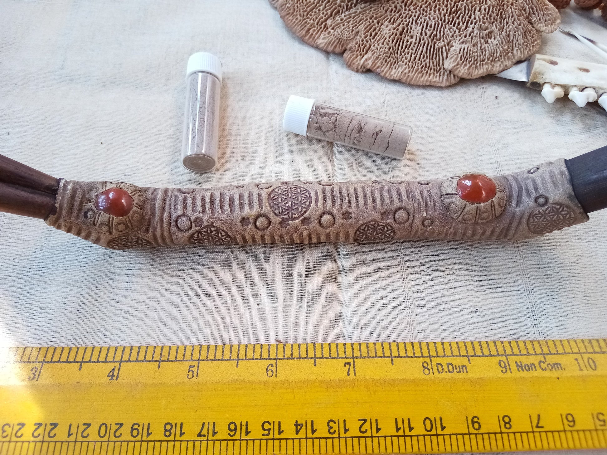 Double Tepi Rapè applicator - Traditionally used in Ayahuasca or Kambo ceremonies - handmade bamboo pipe with red jasper gem crystal