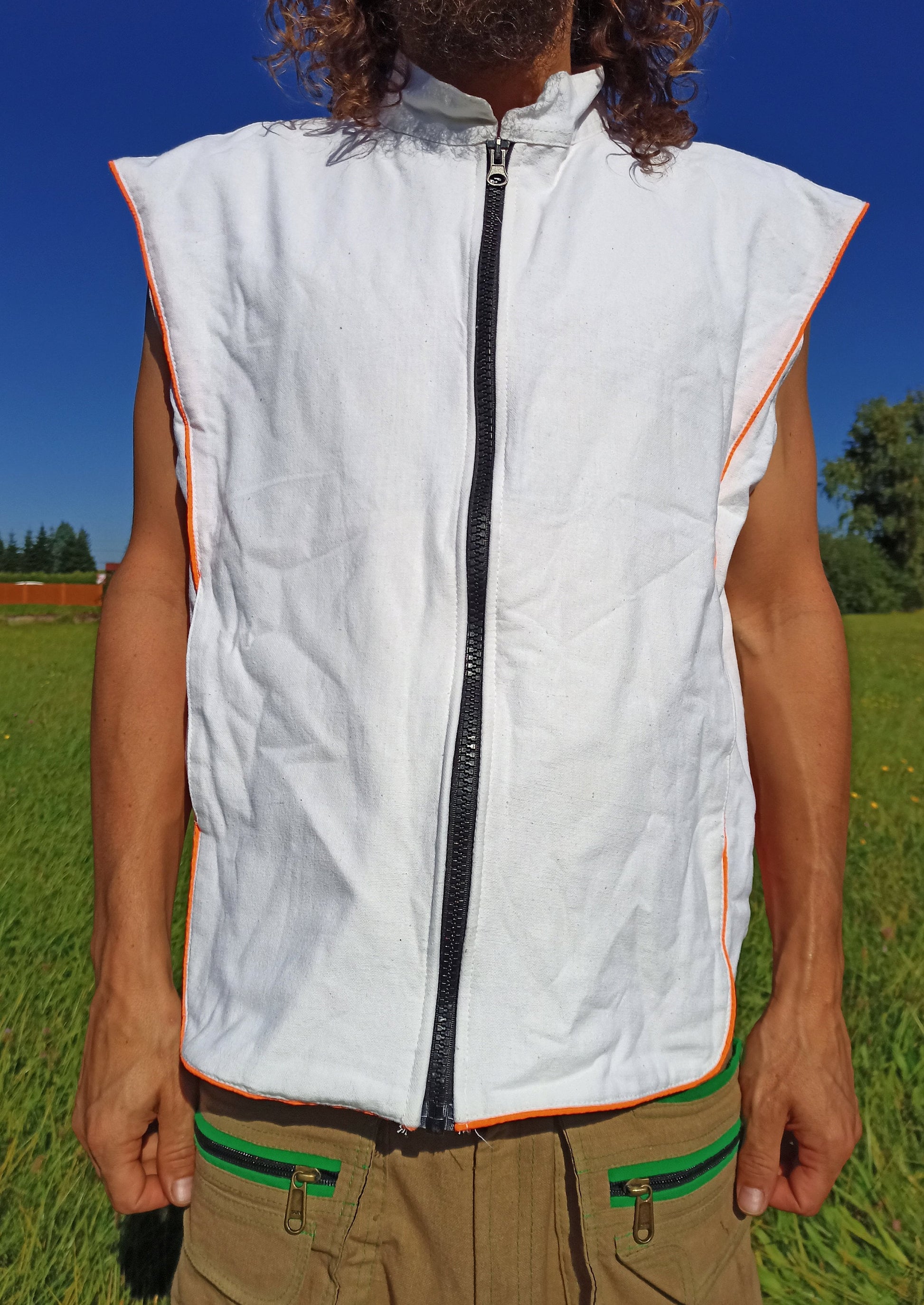 UV Ganesha AUM Jacket - handmade in your size on order - UV blacklight active with secret zip lock inside pocket Goa Trance Psychedelic wear